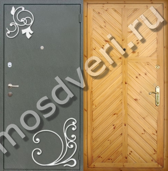 Металлическая дверь с коваными элементами снаружи и вагонкой внутри - купить от производителя Мосдвери Металлическая дверь с коваными элементами снаружи и вагонкой внутри